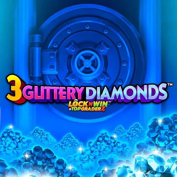 3 Glittery Diamonds slot logo by PearFiction Studios at Crown Pokies Casino3 Glittery Diamonds