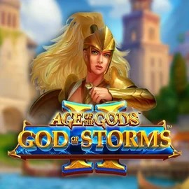 Age Of The Gods: God Of Storms 2 slot logo by Playtech at Crown Pokies Casino