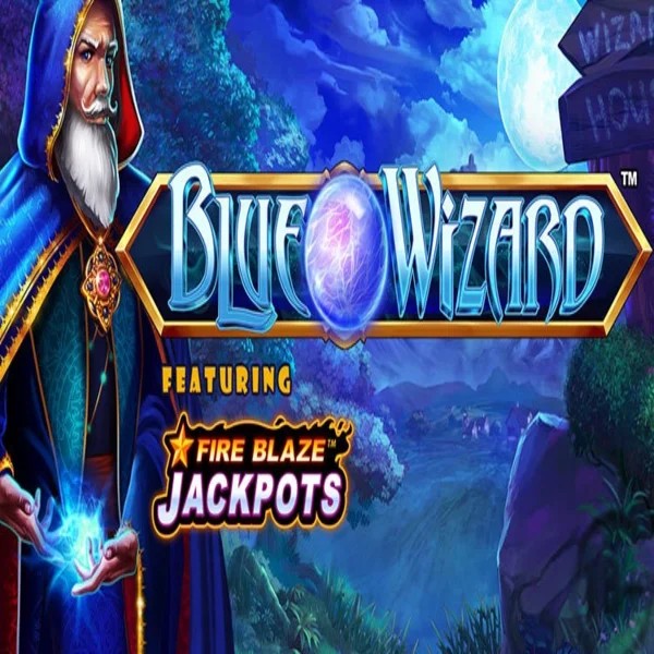 Blue Wizard Fire Blaze Jackpots slot visual from Rarestone Gaming available on crownspokies.com